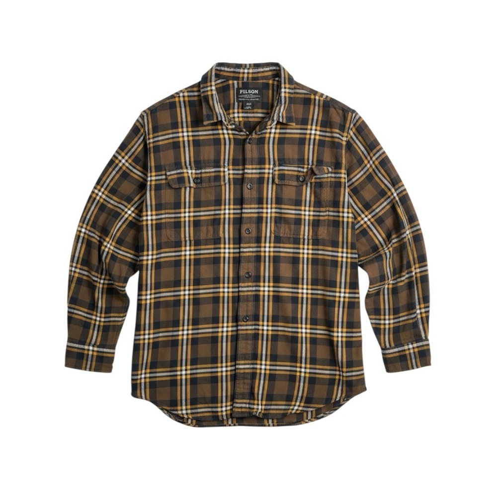 Filson Field Flannel Shirt Mens XXXL Brown Mustard Plaid Cotton Button Down